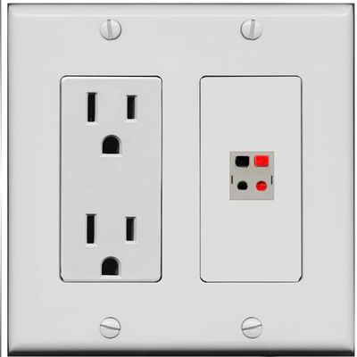 RiteAV 15 Amp Power Outlet and 1 Port Speaker Wall Plate [Gray]