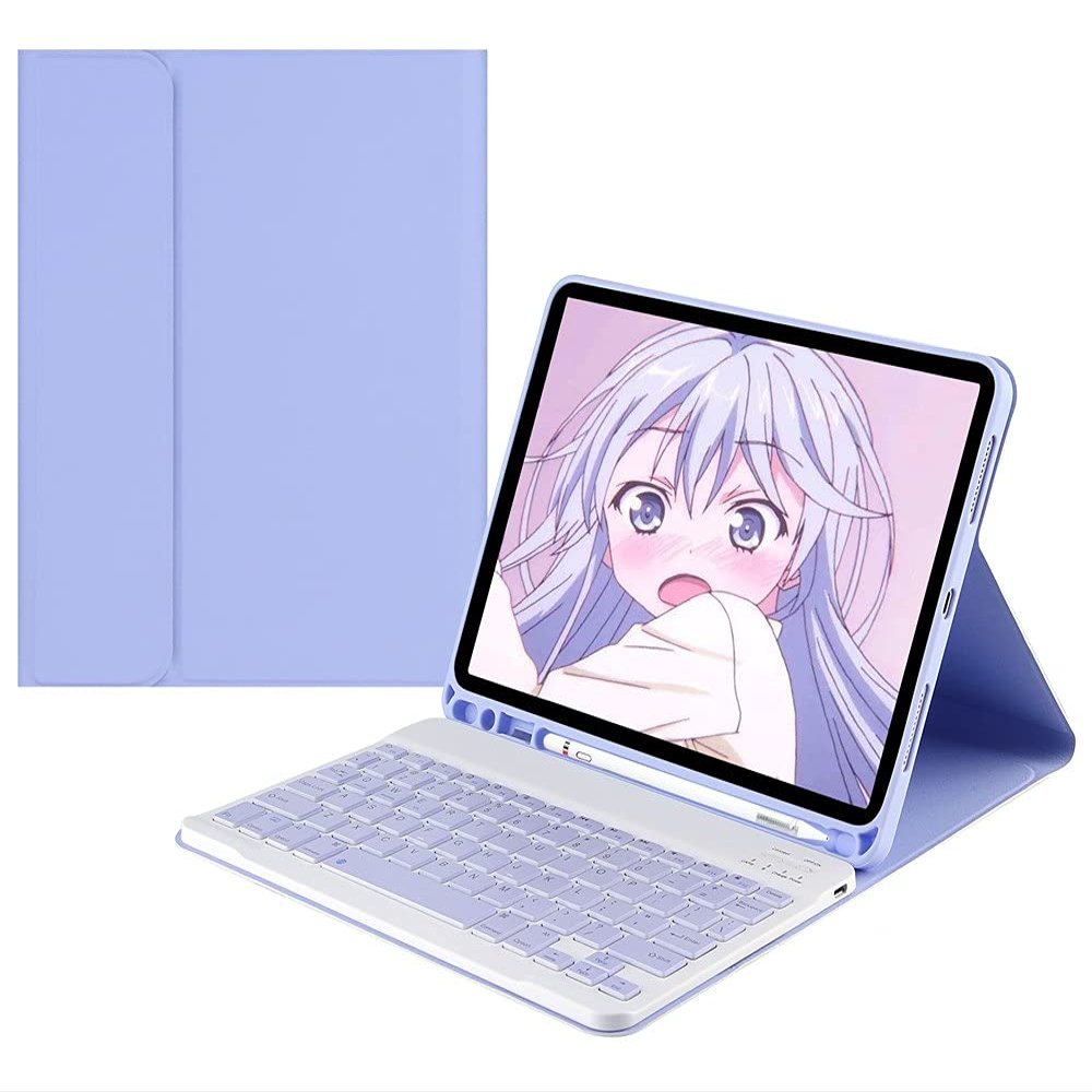 Color Keyboard for Samsung Galaxy Tab A9 8.7 inch 2023 (SM-X110/X115/X117) Keyboard Case Cute Detachable Removable Wireless Bluetooth Keyboard,Purple