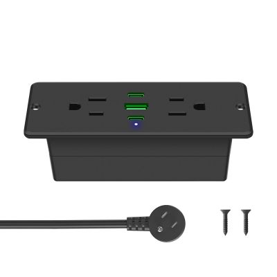 CCCEI Recessed Power Strip with Outlet and 45W USB C Ports, Furniture Flush Mount Power Strip, Small Desk Hidden Outlet for Conference Table, Nightstand, Black, 6FT.