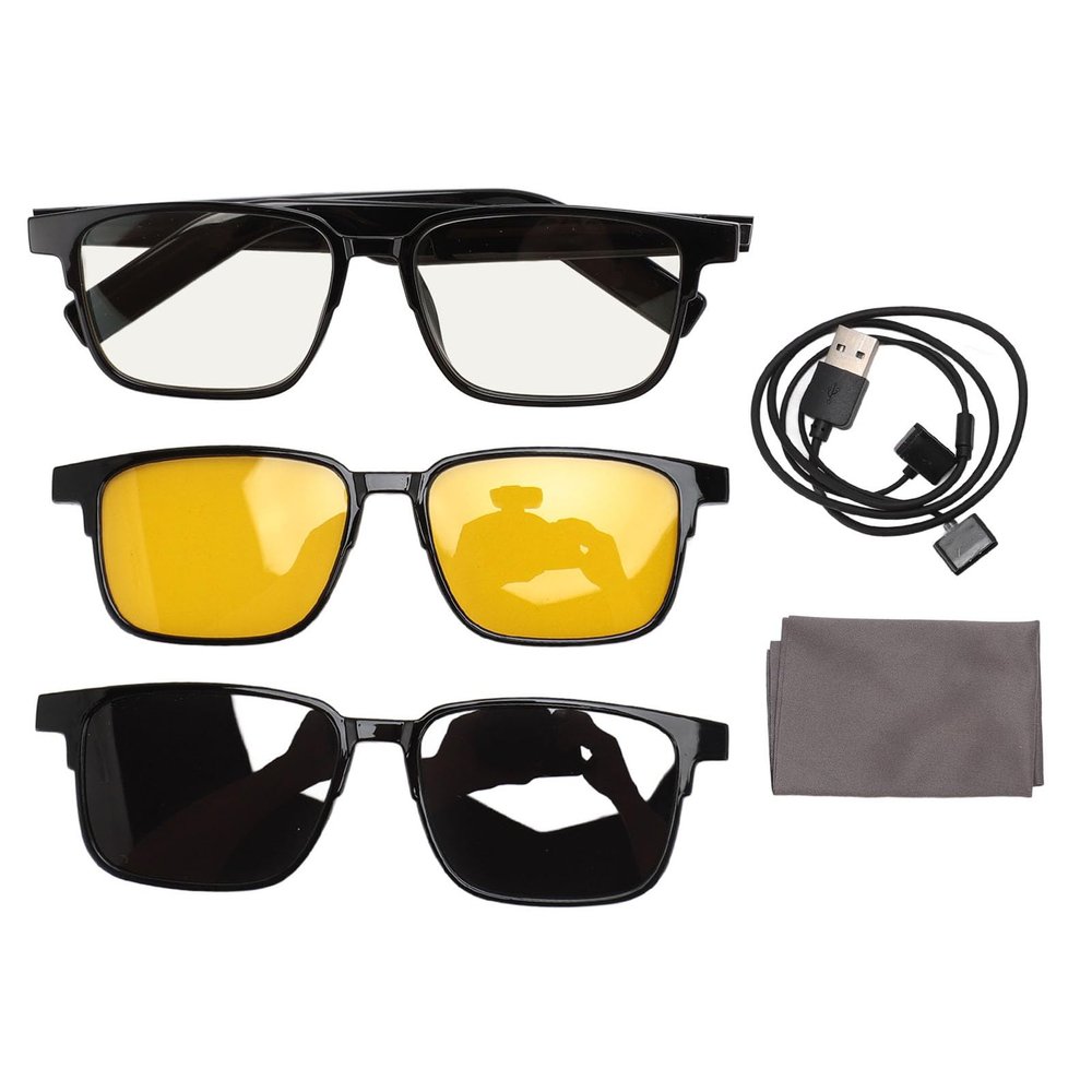 JAOCDOEN Smart Glasses Open Smart Glasses IP5 Open Ear Speaker Dual Microphones Voice Control BT 5.3 Unisex Smart Sunglasses (with Polarized Night Vision Lens)