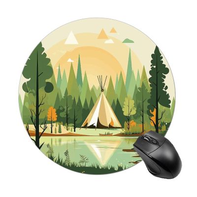 Round Mousepad Funny Small MouseMat with Non-Slip Rubber Base and Stitched Edge Teepee Gaming Mousepad for Home Office Dorm Desk Decor Accessories 7.8x7.8 Inches