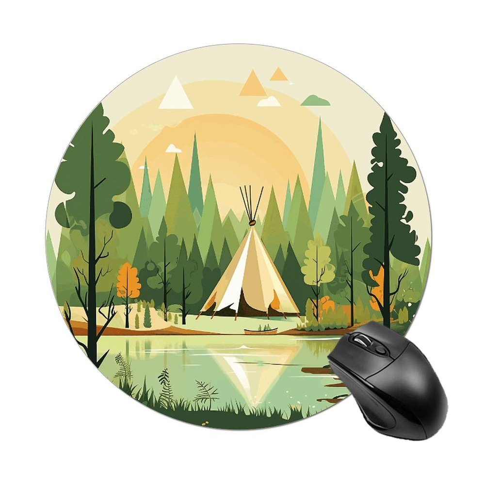 Round Mousepad Funny Small MouseMat with Non-Slip Rubber Base and Stitched Edge Teepee Gaming Mousepad for Home Office Dorm Desk Decor Accessories 7.8x7.8 Inches