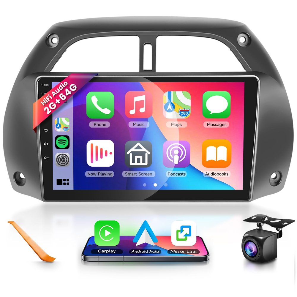 2G+64G Car Radio Stereo with HiFi Audio for Toyota RAV4 2001-2006 with Wireless CarPlay/Android Auto, 9 Inch HD Touch Screen Android 13 Head Unit GPS WiFi Bluetooth FM/RDS EQ HD Backup Camera