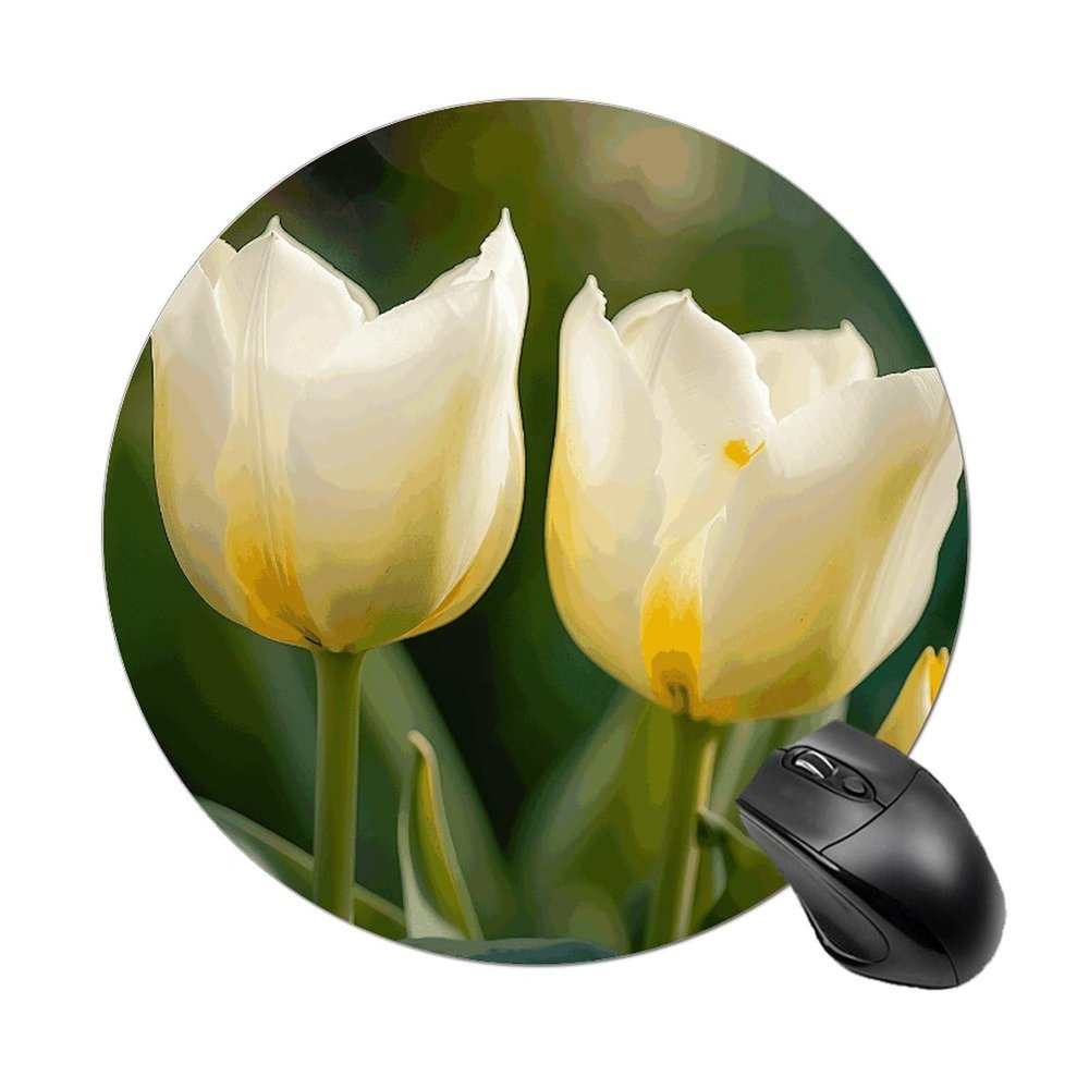 Round Mousepad Funny Small MouseMat with Non-Slip Rubber Base and Stitched Edge Two Flower in Bloom Gaming Mousepad for Home Office Dorm Desk Decor Accessories 7.8x7.8 Inches