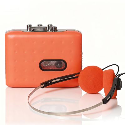 Cassette to Digital Converter, Orange Cassette Tape Player Built in Microphone & Speaker, USB Cassette to MP3 Converter with 3.5mm Jack, Reverse Recording to Tape