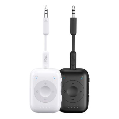 MEE audio Connect Air Pro (2 PACK) Bluetooth Wireless Audio Transmitter & Receiver for AirPods or Bluetooth Headphones, 2-in-1 Adapter with Detachable Cable for 3.5mm devices on Airplanes, Black&White