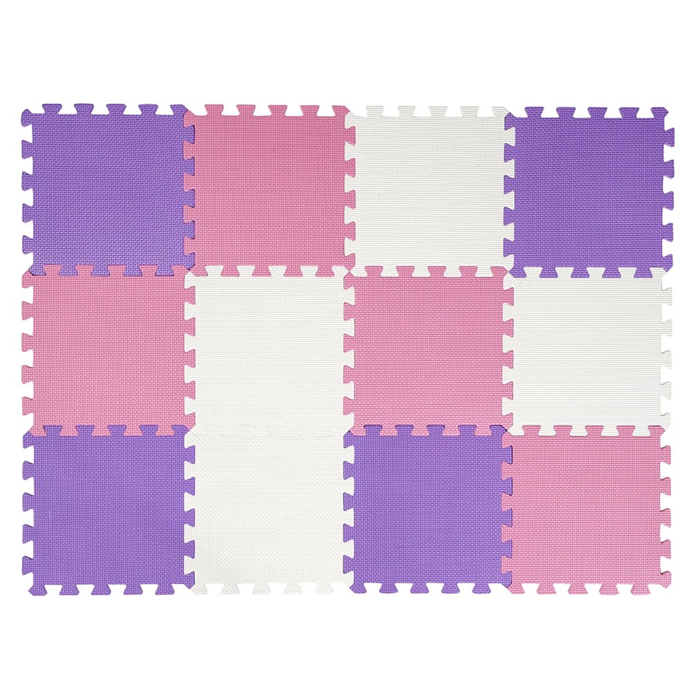 Easy Playhouse Foam Floor Puzzle Tiles - Pink, Purple & White, 12 pcs