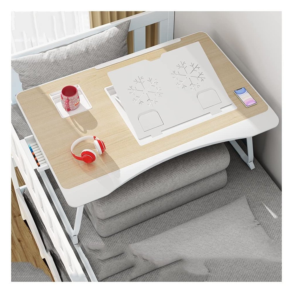 Adjustable Laptop Stand Bed Table,Drawer/Card Slot/Cup Holder/Bracket/Folding Leg Portable Bed Tray Table,Dining Writing Tray Write (Grey 23.6inchs)