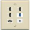RiteAV 3 HDMI USB3 USBC Coax Wall Plate - Flat Style [Ivory/Ivory] view 1