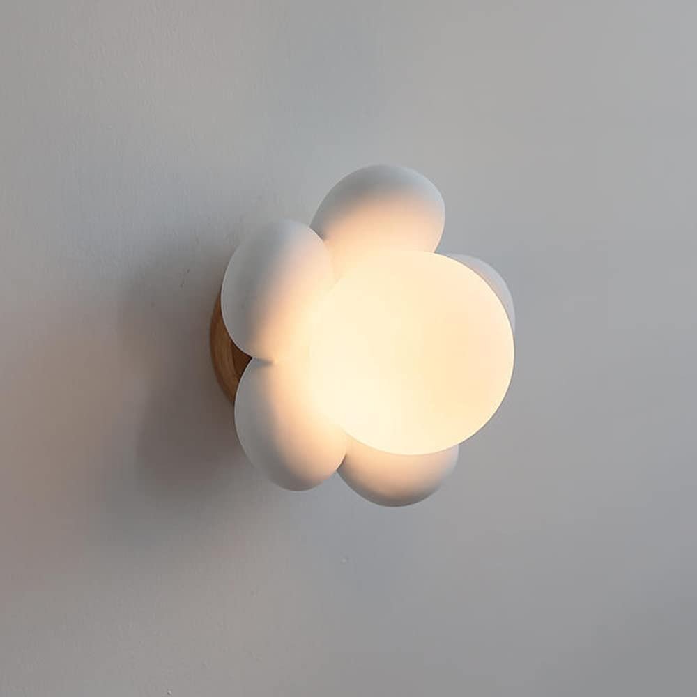 OUZVI Nordic Wall Sconce Lighting Globe Glass Wall Lamp, G9 Children's Room Wall Mount Light Fixture Flower Shape Sconces, Fairy Cartoon Wall Lamps for Girls Bedroom Nursery (Blanc)