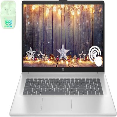 HP 17.3" Touchscreen Business & Student Laptop Computer, 64GB RAM 2TB SSD, AMD Ryzen 5, 1600 x 900 Display, Windows 11, PLUSERA Earphones, Silver