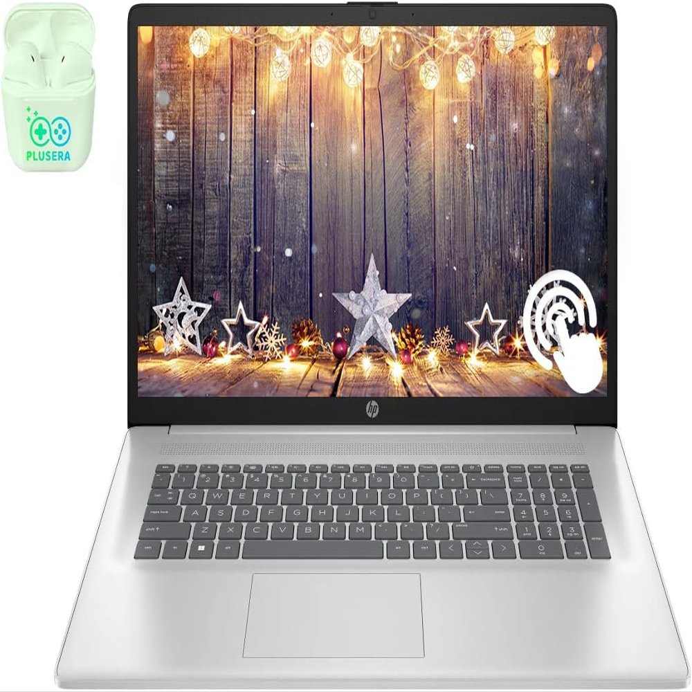 HP 17.3" Touchscreen Business & Student Laptop Computer, 64GB RAM 2TB SSD, AMD Ryzen 5, 1600 x 900 Display, Windows 11, PLUSERA Earphones, Silver