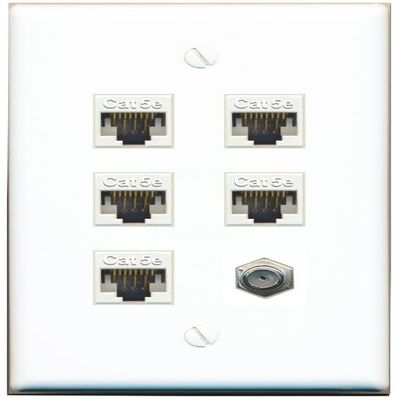 RiteAV 5 Port Cat5e Ethernet and 1 x Coax Wall Plate - Flat Style [White]