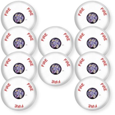 ELSTWC Pack of 10 Lens Strobes, White; Fire Lettering; Clear Lens; LED; Ceiling Mounting; Indoor; 15/30/75/110/150/177 cd; 24V; Low-Profile Design; Mounting Plate Included