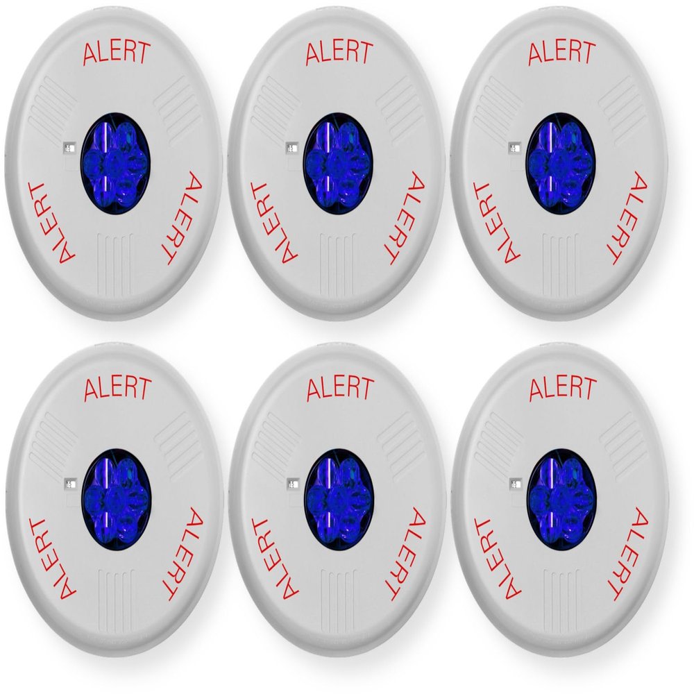 ELSTWC-ALB Pack of 6 Lens Strobes, White; Alert Lettering; Blue Lens; LED; Ceiling Mounting; Indoor; 15/30/75/110/150/177 cd; 24V; Low-Profile Design; Mounting Plate Included