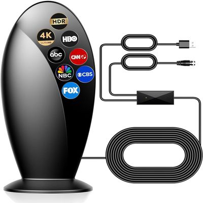 Amplified Indoor Outdoor Digital TV Antenna - Powerful Best Amplifier Signal Booster Wide Range Support 8K 4K Full HD Smart and Older Tvs with Coaxial Cable (E)
