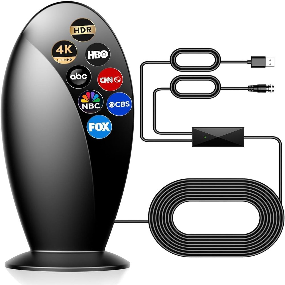 Amplified Indoor Outdoor Digital TV Antenna - Powerful Best Amplifier Signal Booster Wide Range Support 8K 4K Full HD Smart and Older Tvs with Coaxial Cable (E)