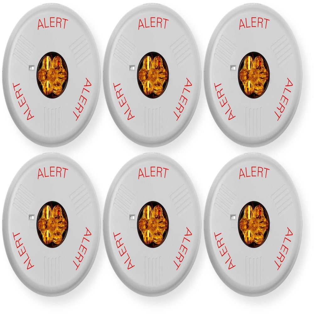 ELSTWC-ALA Pack of 6 Lens Strobes, White; Alert Lettering; Amber Lens; LED; Ceiling Mounting; Indoor; 15/30/75/110/150/177 cd; 24V; Low-Profile Design; Mounting Plate Included