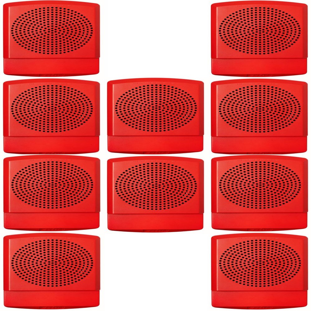 ELSPKR Pack of 10 High-Fidelity Speakers, Red; FIRE Lettering; NO Lens; Wall Mounting; 1/8W Up to 2W (5W 70V), 25 or 70 VRMS Operation; Indoor; Low-Profile Design; Mounting Plate Included
