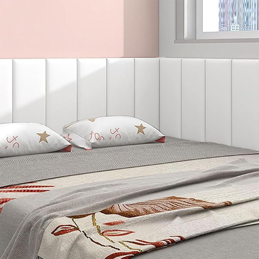 3D Kids Anti-Collision Wall Stickers, Thicken Tatami Nursery Wall Stickers, Peel and Stick Headboard, Upholstered Wall Panels for Bedroom Dojo Play Room,White,30x60cm 2 PCs