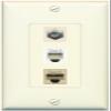 RiteAV 1 Port CAT6 Ethernet Coax Phone Wall Plate - 1 Gang Decorative [Light-Almond] view 1