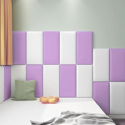 3D Kids Anti-Collision Wall Stickers, Thicken Tatami Nursery Wall Stickers, Peel and Stick Headboard, Upholstered Wall Panels for Bedroom Dojo Play Room,Purple,30x60cm 2 PCs