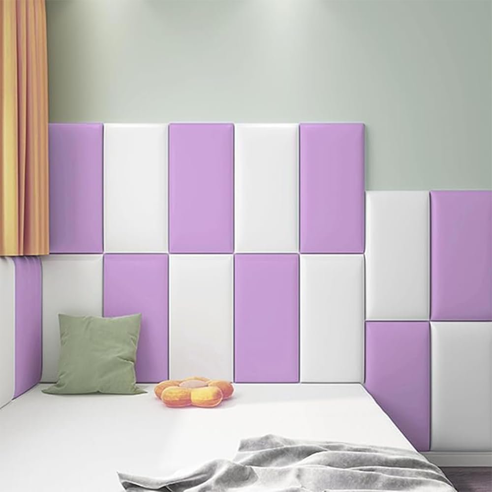 3D Kids Anti-Collision Wall Stickers, Thicken Tatami Nursery Wall Stickers, Peel and Stick Headboard, Upholstered Wall Panels for Bedroom Dojo Play Room,Purple,30x60cm 2 PCs