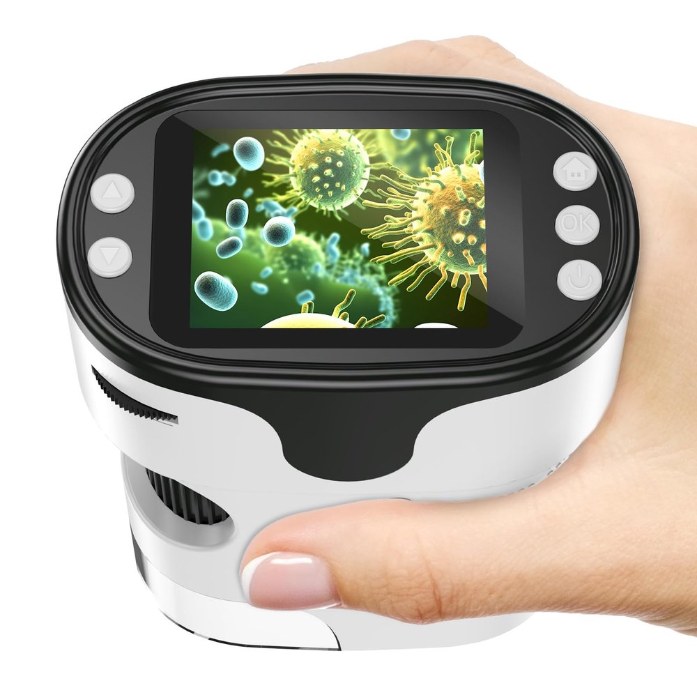 1000X Handheld Microscope for Kids 4K 2.0" Screen Rechargeable Mini Pocket Digital Microscopes w/Slides Kit Portable Edu Gift Age 4-6 8-12 Children Students (White)