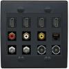 RiteAV 4 HDMI 3 x RCA 2 Coaxial 1 Ethernet CAT6 and 2 Toslink Wall Plate - Flat 2 Gang [Black/Black] view 1