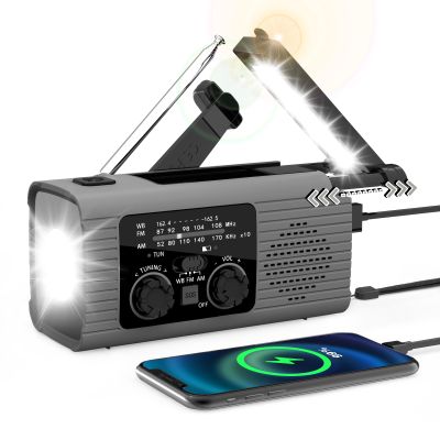 NOAA Emergency Weather Radio, 4000mAh Weather Alert Radio Solar Charging, Hand Crank & USB Charged, AM/FM with LED Flashlight, Reading Lamp, SOS Alarm, Headphone Jack for Outdoor Indoor