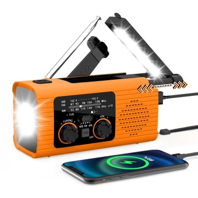 NOAA Emergency Weather Radio, 4000mAh Weather Alert Radio Solar Charging, Hand Crank & USB Charged, AM/FM with LED Flashlight, Reading Lamp, SOS Alarm, Headphone Jack for Outdoor Indoor