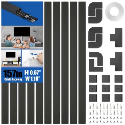 Delamu 157in Cord Hider, Cord Cover Wall Cable Management, Paintable Wire Cover for Cords, Cable Hider Raceway Kit, Cable Cover Concealer, Wire Hiders for TV on Wall, 10 X L15.7 W1.18 H0.6in, Black