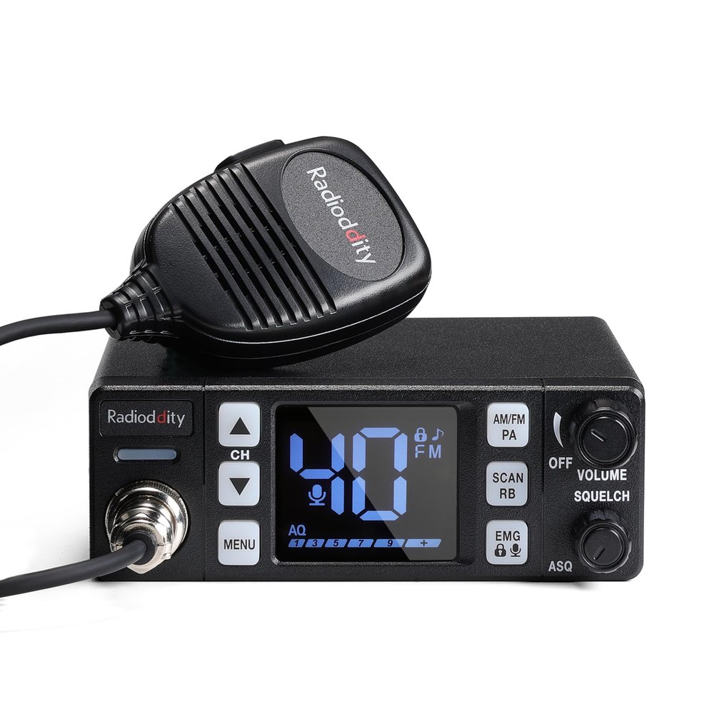 Radioddity CB-606 CB Radio, 40 Channel Mobile CB Radio with AM/FM/PA Modes, 2.2 LCD Screen, Instant Channel 9/19, VOX, Roger Beep, TOT, ASQ/SQ, for Off-Road Adventure