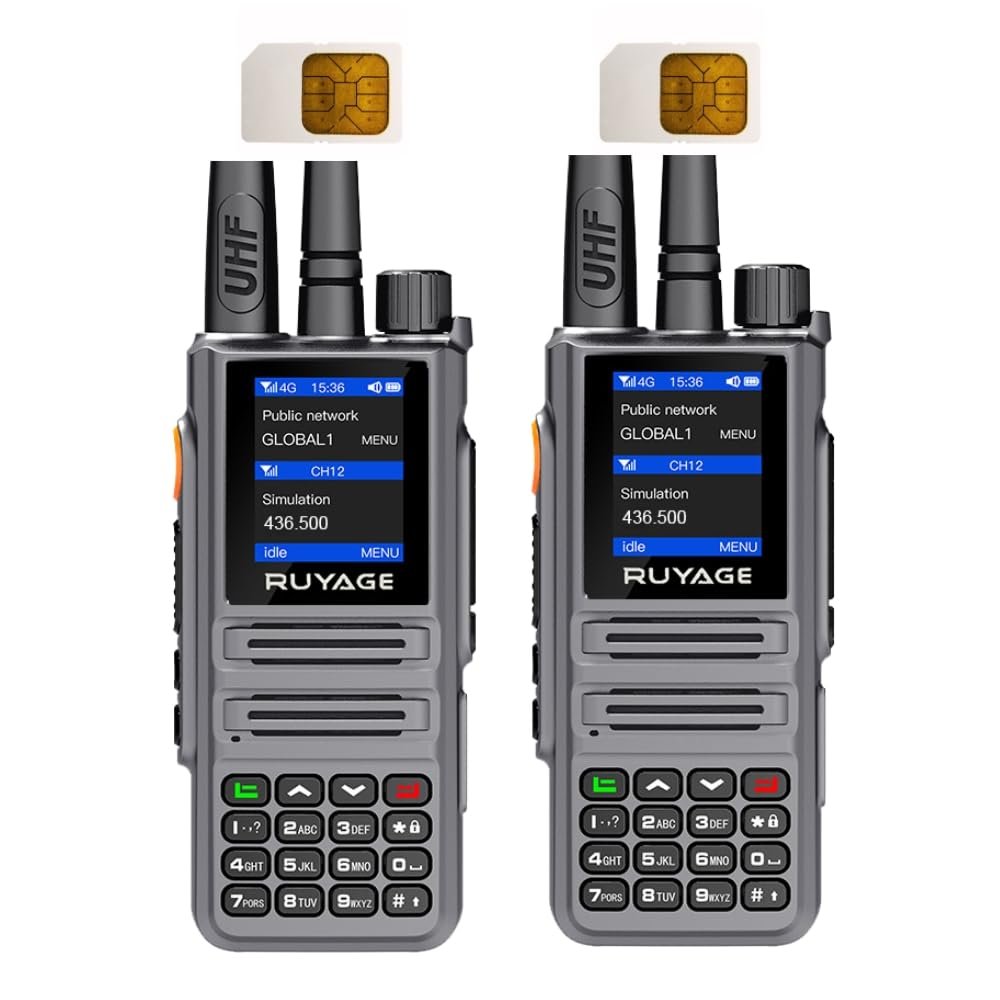 Ruyage X30 Nationwide Lifetime Free 4G+UHF Walkie Talkies | Global Unlimited Range Dual Mode 2 Way Radios, Relay Function, 4000mAh, for Job Site with SIM Cards(2 Pack