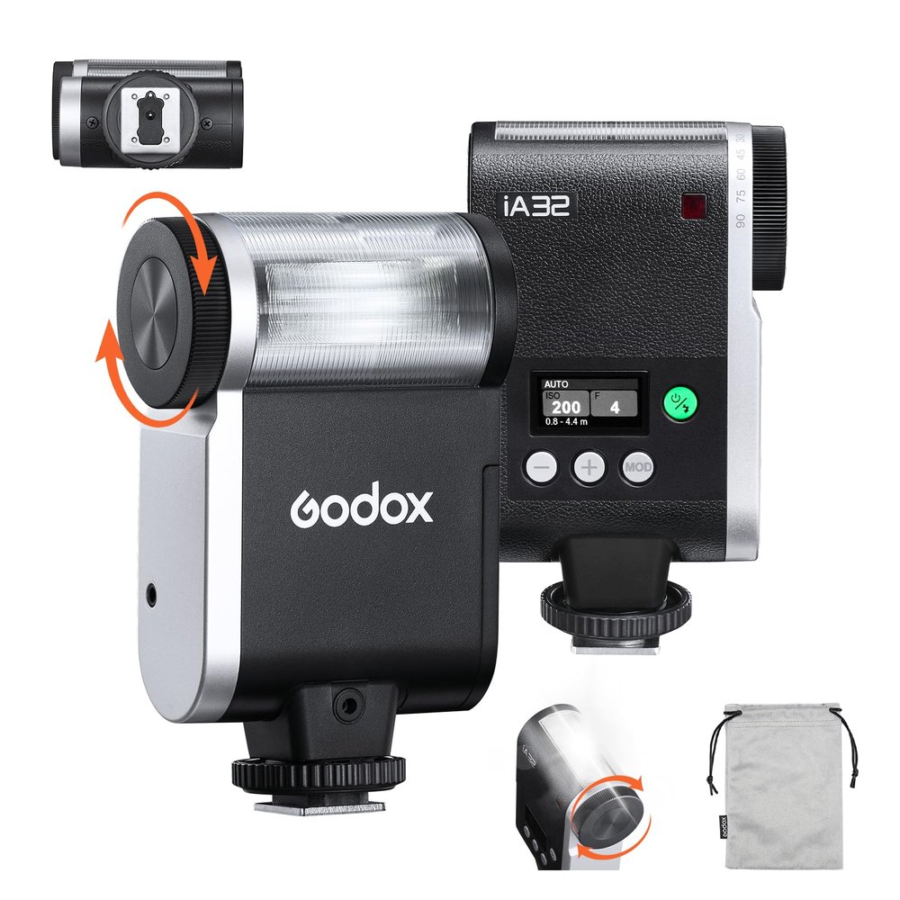 Godox iA32 Mini Camera Flash 490 Full-Power Flash 8 Levels Automatic Flash GN 15 2.5sRecycle Mini Flash Speedlite for Sony zve10 Sony zv1 Ricoh gr3 Canon Nikon Fuji Olympus Camera