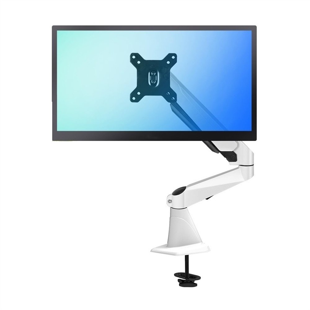 Adjustable Monitor Arm Single Monitor Mount, Gas Spring Monitor Arm Desk Mount with Clamp, Fully Adjustable Single Monitor Arm Fits 15-27 inch Screens, Holds up to 17.6 lbs Monitor Arm Mount(White)