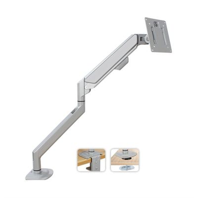Adjustable Monitor Arm Single Monitor Arm, Gas Spring Single Monitor Mount up to 32" and 19.8 lbs, Adjustable Aluminum Monitor Arm Desk Mount with C-Clamp and Grommet Base Monitor Arm Mount(Silver)