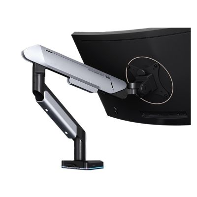 Adjustable Monitor Arm Single Monitor Mount Arm, Supports 17-42" Screens and 33 lbs, Adjustable Gas Spring Mount with 31 RGB Lighting Modes and USB Port, C-Clamp & Grommet Monitor Arm Mount(Silver)