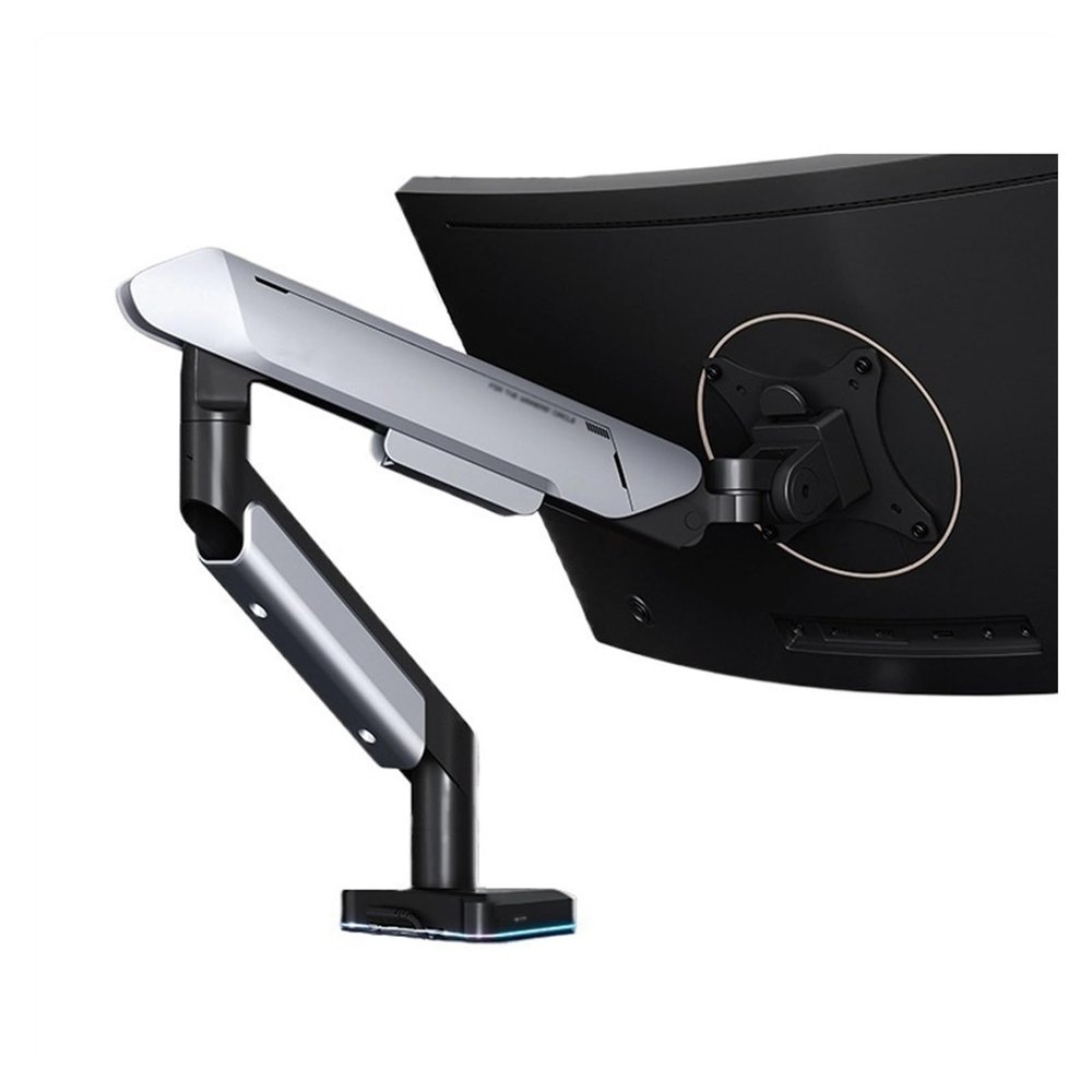 Adjustable Monitor Arm Single Monitor Mount Arm, Supports 17-42" Screens and 33 lbs, Adjustable Gas Spring Mount with 31 RGB Lighting Modes and USB Port, C-Clamp & Grommet Monitor Arm Mount(Silver)