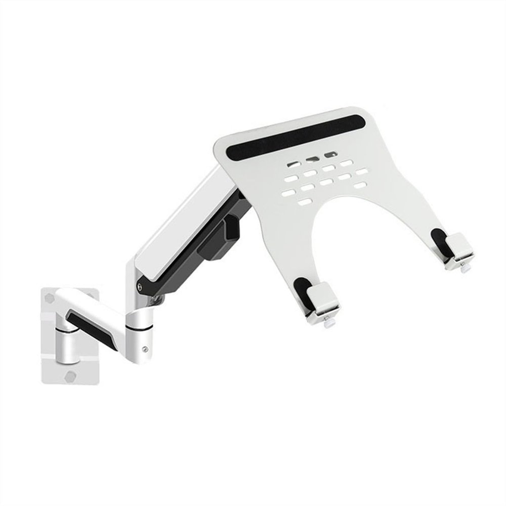 Adjustable Monitor Arm Wall Mount Monitor Arm with Laptop Tray, Aluminum Gas Spring Full Motion Laptop Mount Arm Fits Max 32 inch, 19.8 lbs Screens/ 10-17" Laptop Monitor Arm Mount(White)