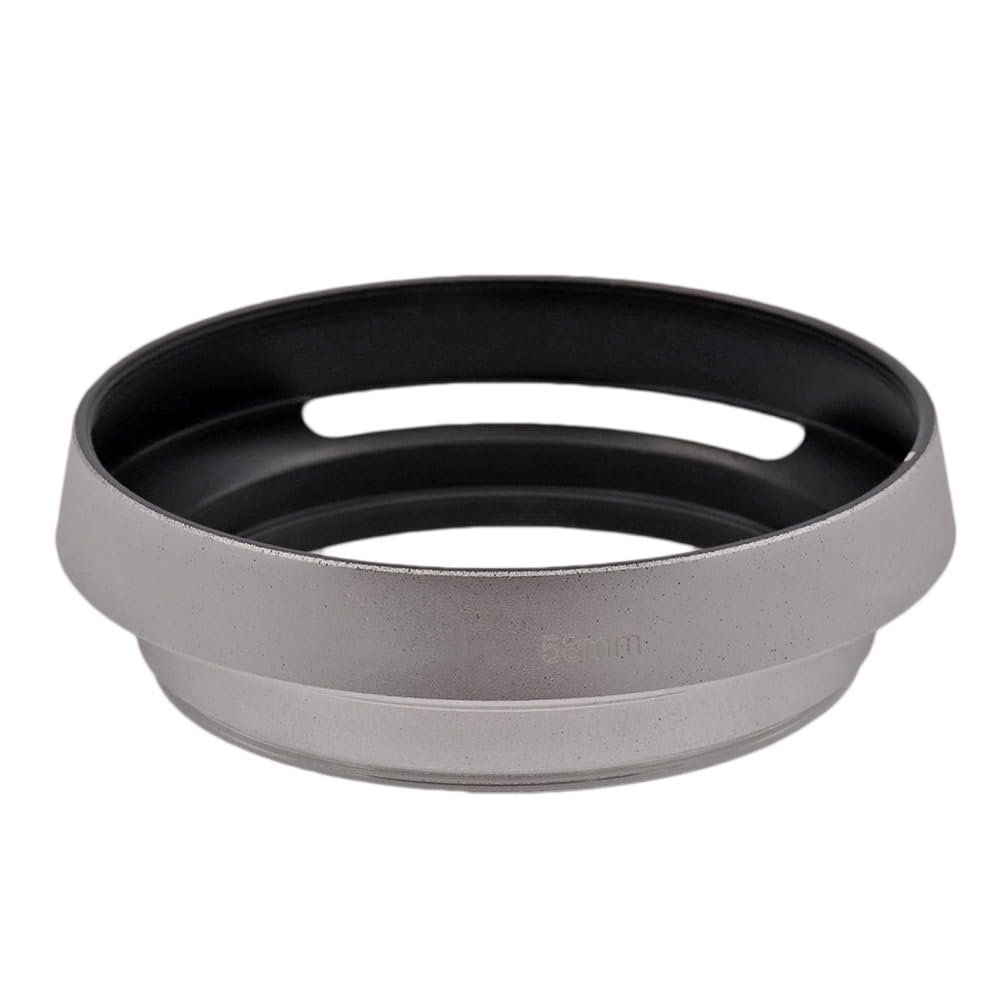 35 37 39 40.5 43 46 49 52 55 58 62 67 72 77 82mm Vented Lens Hood Metal Hollow Lens Hood Screw in Curved Vented Lens Hood Shade (58mm,Silver)