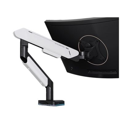 Adjustable Monitor Arm Single Monitor Mount Arm, Supports 17-42" Screens and 33 lbs, Adjustable Gas Spring Mount with 31 RGB Lighting Modes and USB Port, C-Clamp & Grommet Monitor Arm Mount(White)