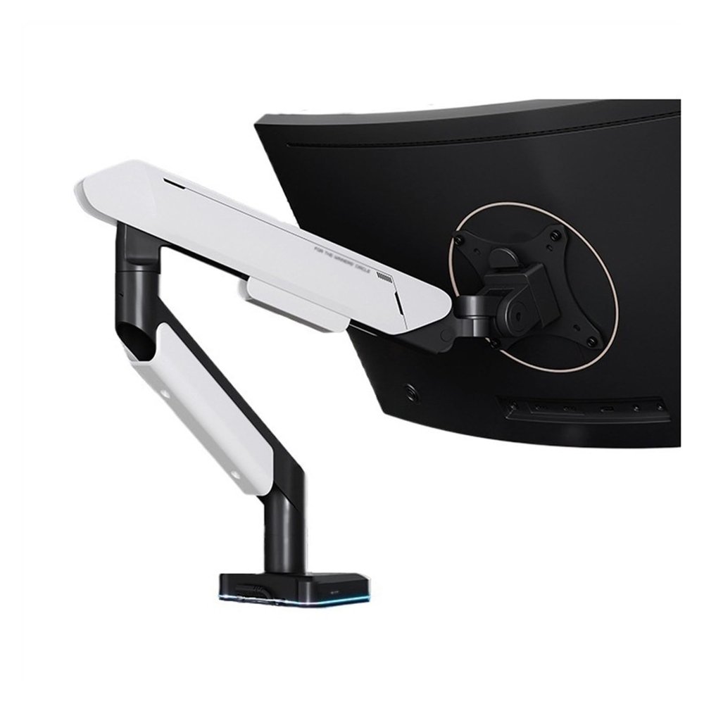 Adjustable Monitor Arm Single Monitor Mount Arm, Supports 17-42" Screens and 33 lbs, Adjustable Gas Spring Mount with 31 RGB Lighting Modes and USB Port, C-Clamp & Grommet Monitor Arm Mount(White)