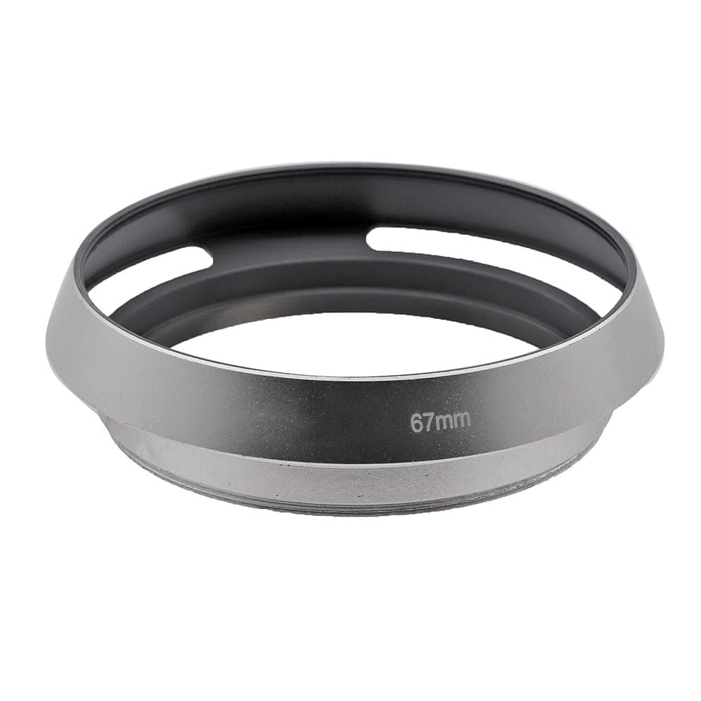 35 37 39 40.5 43 46 49 52 55 58 62 67 72 77 82mm Vented Lens Hood Metal Hollow Lens Hood Screw in Curved Vented Lens Hood Shade (67mm,Silver)
