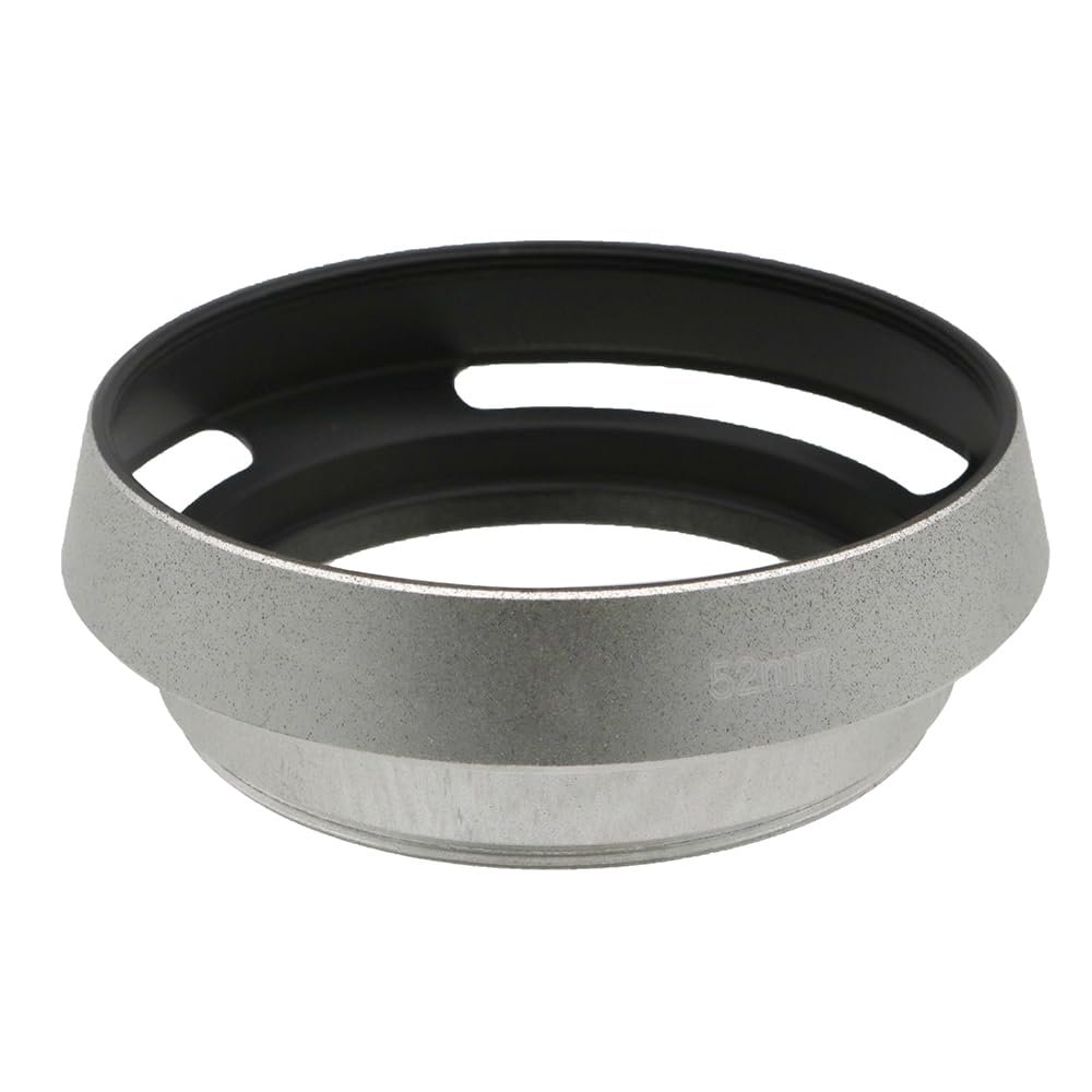 35 37 39 40.5 43 46 49 52 55 58 62 67 72 77 82mm Vented Lens Hood Metal Hollow Lens Hood Screw in Curved Vented Lens Hood Shade (52mm,Silver)