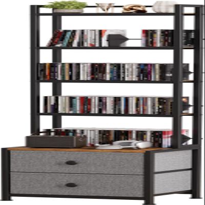 Epouseter CD Storage Rack with Drawer, 5-Tier DVD Organizer Shelf w/Adjustable Book Stoppers, Media Storage Rack for CD/DVD, Books & Games, Ideal for Living Room & Home Office  15.7x11.8x56.5Inches