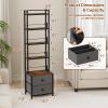 Epouseter CD Storage Rack with Drawer, 5-Tier DVD Organizer Shelf w/Adjustable Book Stoppers, Media Storage Rack for CD/DVD, Books & Games, Ideal for Living Room & Home Office  15.7x11.8x56.5Inches view 3