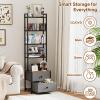 Epouseter CD Storage Rack with Drawer, 5-Tier DVD Organizer Shelf w/Adjustable Book Stoppers, Media Storage Rack for CD/DVD, Books & Games, Ideal for Living Room & Home Office  15.7x11.8x56.5Inches view 4