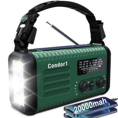 20000mAh Emergency Weather Radio, NOAA AM FM Solar Hand Crank Radio, Cell Phone Charger, SOS Alarm, Flashlight & LED Reading Lamp for Hurricane Outdoor Survival (Green)