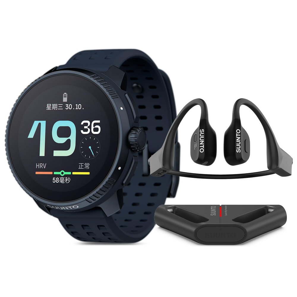 SUUNTO Race Stainless Steel GPS Sports Watch Midnight, Wing Bone Conduction Headphone Black